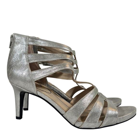 Life Stride Shoes - L LifeStride Soft System Mallie Silver Strappy Heels Womens Size 11 Gladiator